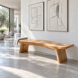 Live Edge Bench with Curved Single-Slab Seat on Two Inset Trestle Block Legs - Arboriswood - 9