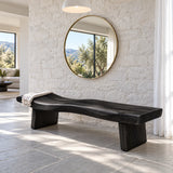 Live Edge Bench with Dished Wavy-Slab Seat on Twin Upright Post Legs - Arboriswood - 10
