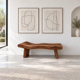 Live Edge Bench with Dished Wavy-Slab Seat on Twin Upright Post Legs - Arboriswood - 12