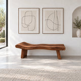 Live Edge Bench with Dished Wavy-Slab Seat on Twin Upright Post Legs - Arboriswood - 13