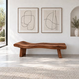 Live Edge Bench with Dished Wavy-Slab Seat on Twin Upright Post Legs - Arboriswood - 14
