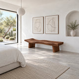 Live Edge Bench with Dished Wavy-Slab Seat on Twin Upright Post Legs - Arboriswood - 3