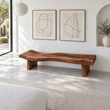 Live Edge Bench with Dished Wavy-Slab Seat on Twin Upright Post Legs - Arboriswood - 5