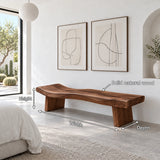 Live Edge Bench with Dished Wavy-Slab Seat on Twin Upright Post Legs - Arboriswood - 7