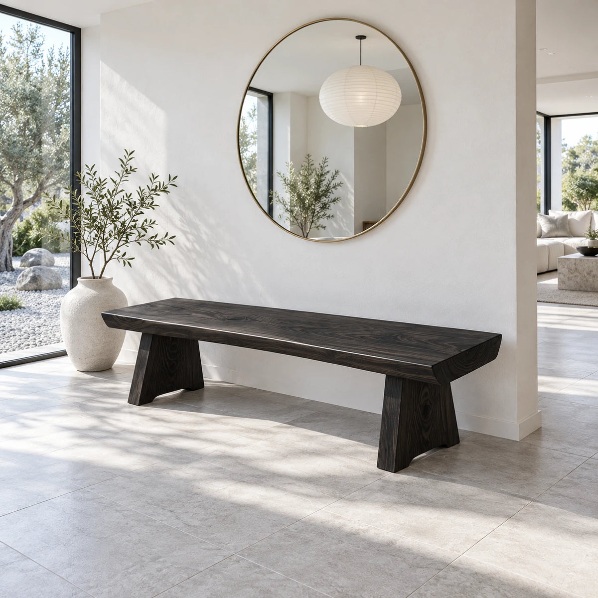 Live Edge Bench with Single Thick Slab Seat on Twin Flared A-Frame Slab Legs - Arboriswood - 10
