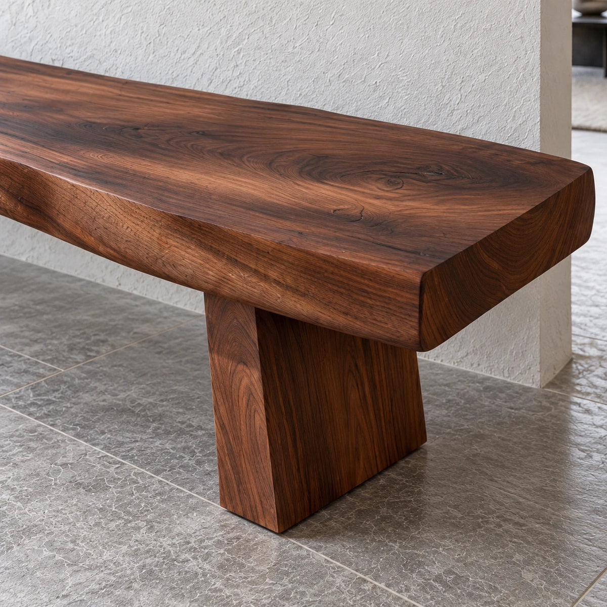 Live Edge Bench with Wavy Single-Slab Seat on Two Chunky Block Legs - Arboriswood - 4