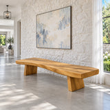 Live Edge Bench with Wavy Single-Slab Seat on Two Chunky Block Legs - Arboriswood - 8