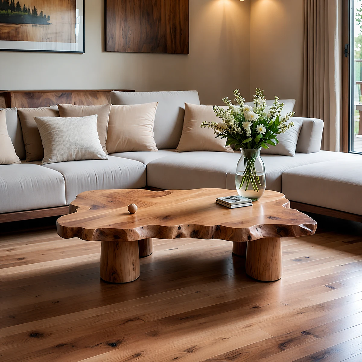 Live Edge Coffee Table Organic Shape – Natural Wood Center Table for Living Room - ArborisWood - 11