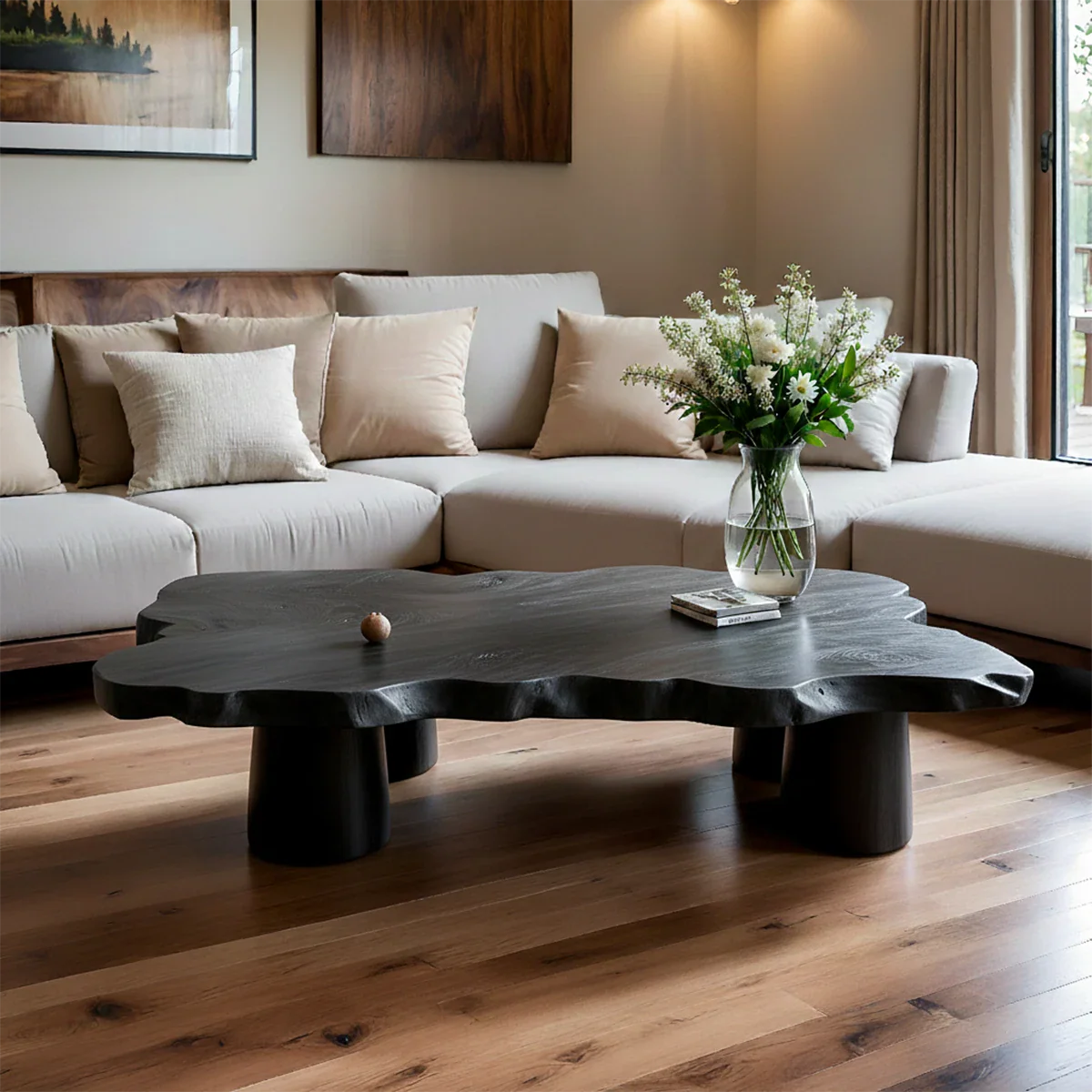 Live Edge Coffee Table Organic Shape – Natural Wood Center Table for Living Room - ArborisWood - 8