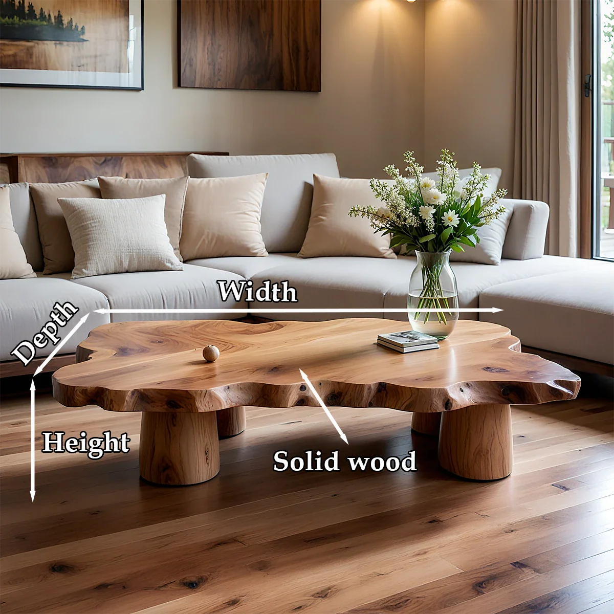 Live Edge Coffee Table Organic Shape – Natural Wood Center Table for Living Room - ArborisWood - 9
