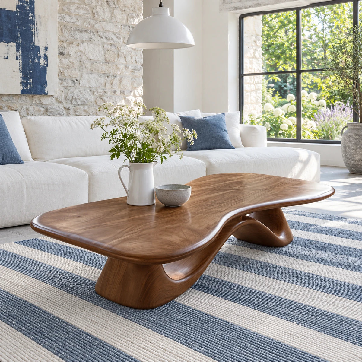 Live Edge Coffee Table with Free-Form Slab on Single S-Ribbon Disc-Foot Base - Arboriswood