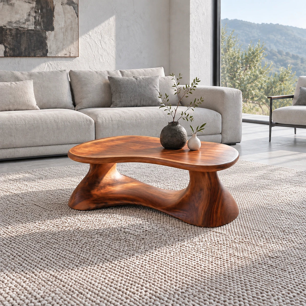 Live Edge Coffee Table with Peanut Twin-Lobe Slab on Splayed Column Legs - Arboriswood - 11