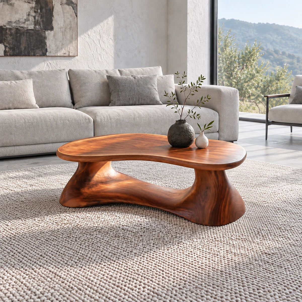 Live Edge Coffee Table with Peanut Twin-Lobe Slab on Splayed Column Legs - Arboriswood - 12