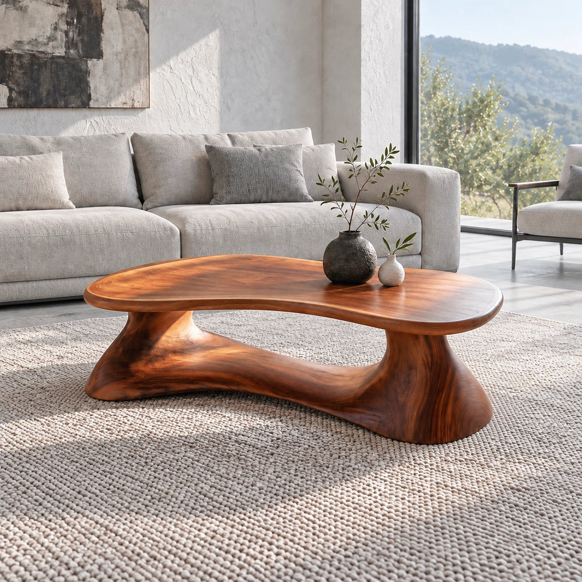 Live Edge Coffee Table with Peanut Twin-Lobe Slab on Splayed Column Legs - Arboriswood - 13