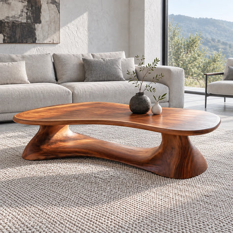Live Edge Coffee Table with Peanut Twin-Lobe Slab on Splayed Column Legs - Arboriswood - 2