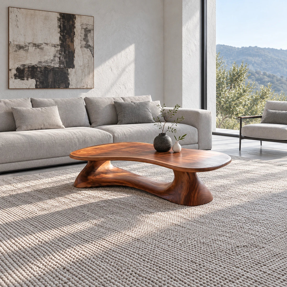 Live Edge Coffee Table with Peanut Twin-Lobe Slab on Splayed Column Legs - Arboriswood - 3