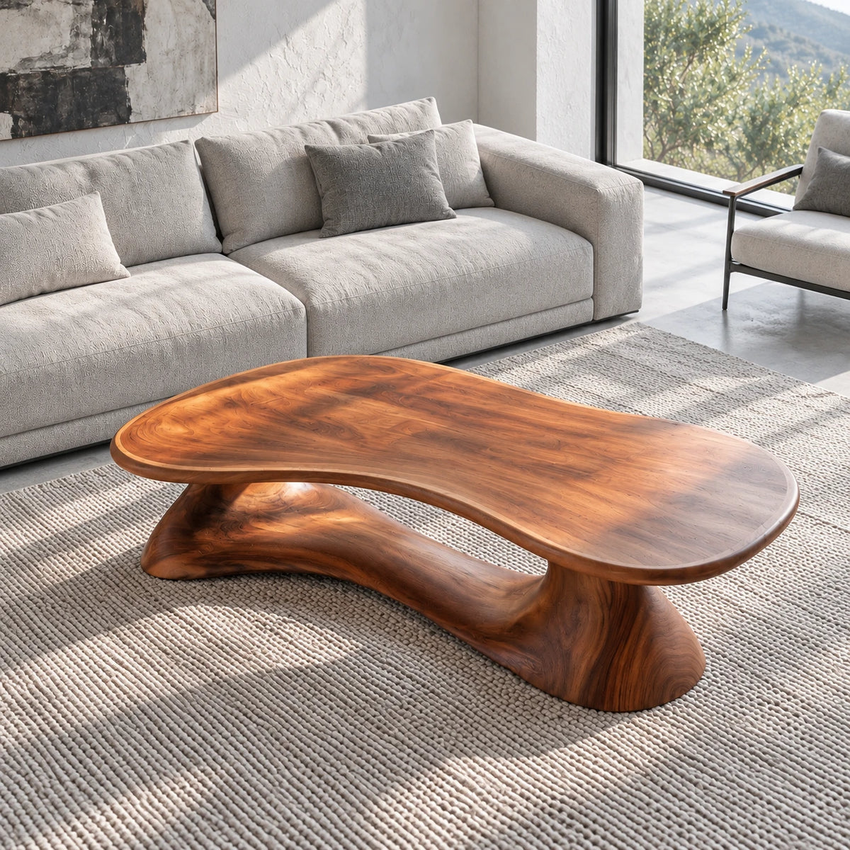 Live Edge Coffee Table with Peanut Twin-Lobe Slab on Splayed Column Legs - Arboriswood - 5