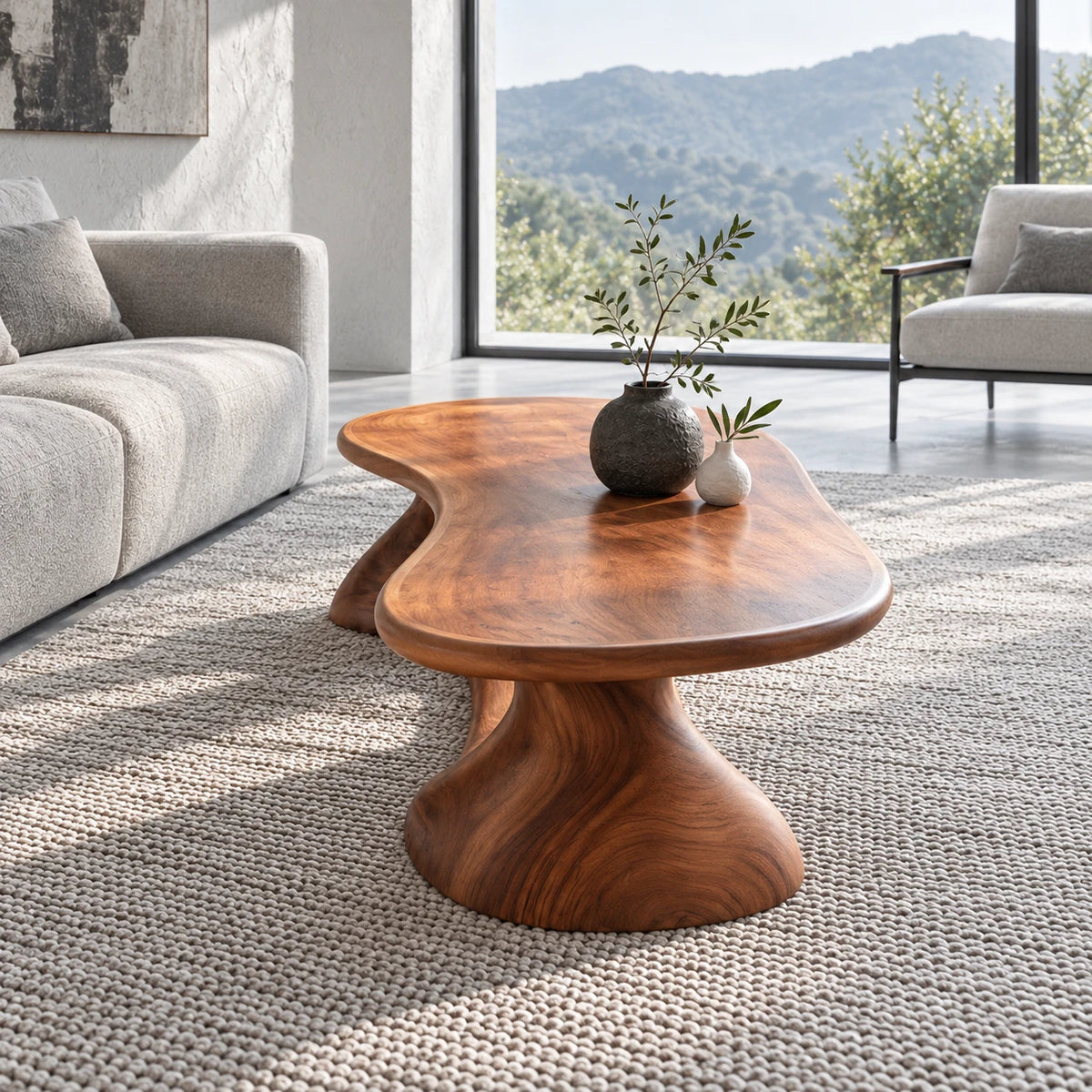 Live Edge Coffee Table with Peanut Twin-Lobe Slab on Splayed Column Legs - Arboriswood - 6