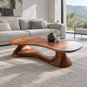 Live Edge Coffee Table with Peanut Twin-Lobe Slab on Splayed Column Legs - Arboriswood