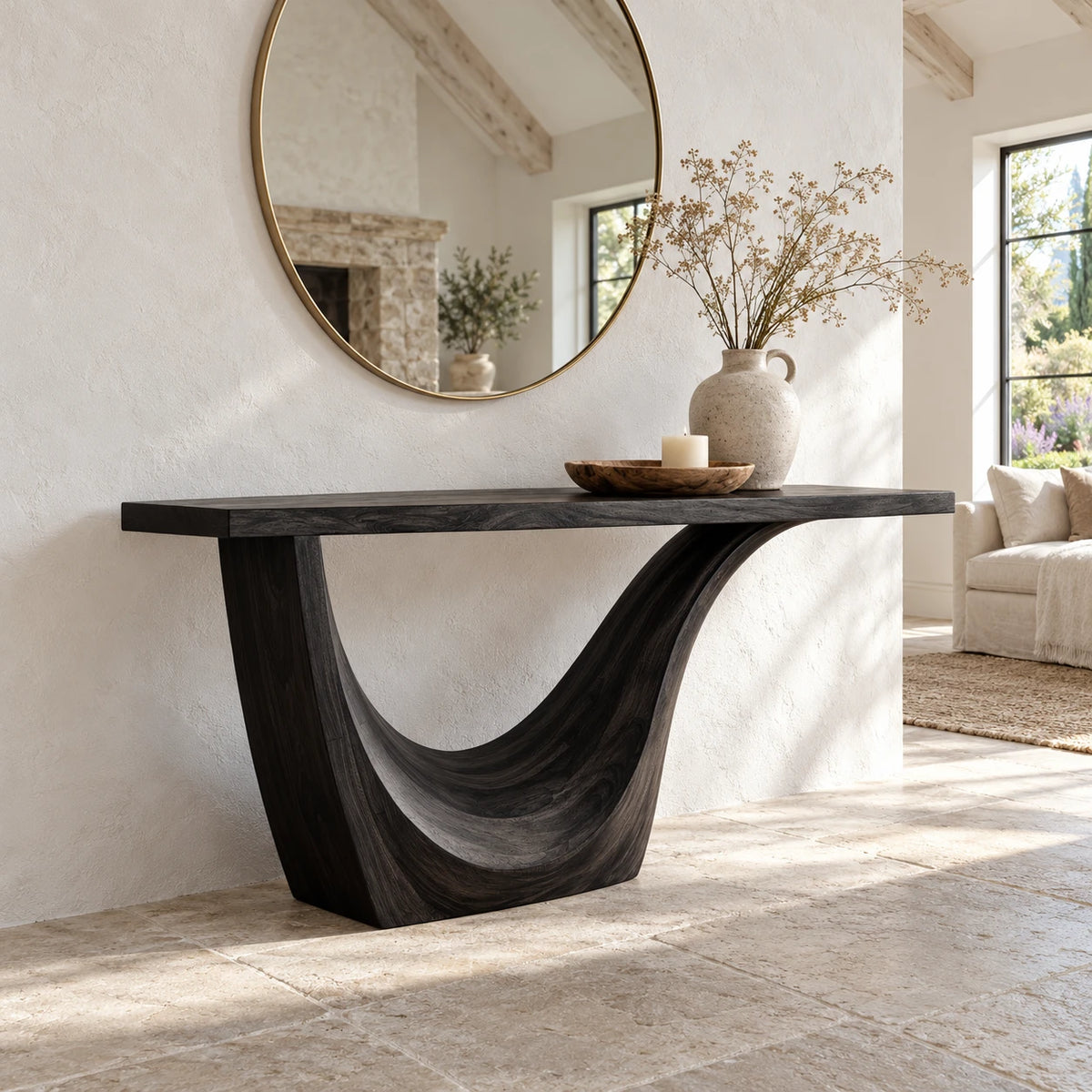 Live Edge Console Table in Natural Solid Wood with Sculptural Curved Base - Arboriswood - 10