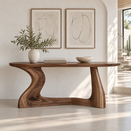 Live Edge Console Table in Natural Solid Wood with Sculptural Curved Base - Arboriswood - 2