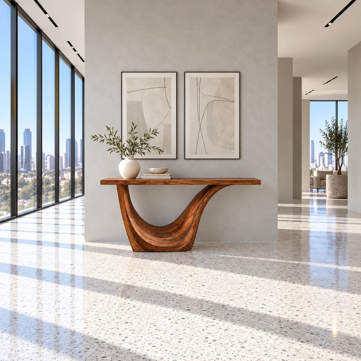 Live Edge Console Table in Natural Solid Wood with Sculptural Curved Base - Arboriswood - 3
