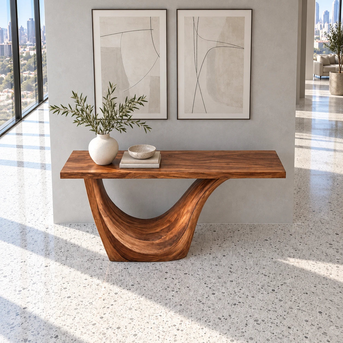 Live Edge Console Table in Natural Solid Wood with Sculptural Curved Base - Arboriswood - 5