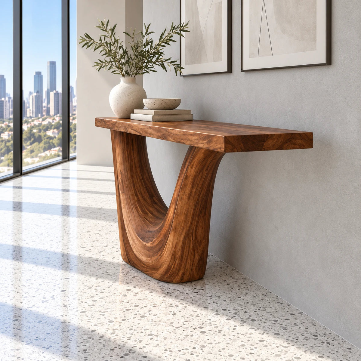 Live Edge Console Table in Natural Solid Wood with Sculptural Curved Base - Arboriswood - 6