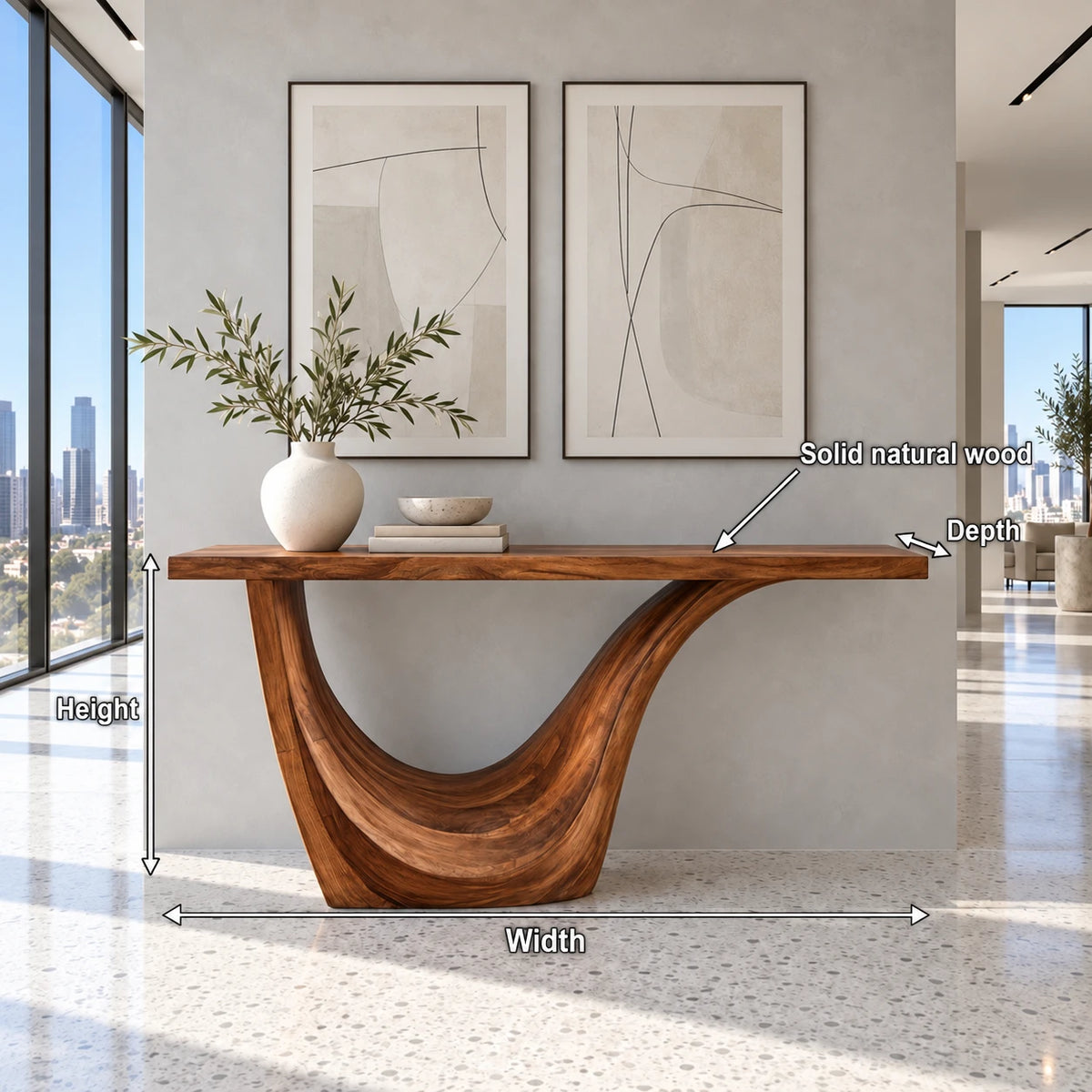 Live Edge Console Table in Natural Solid Wood with Sculptural Curved Base - Arboriswood - 7