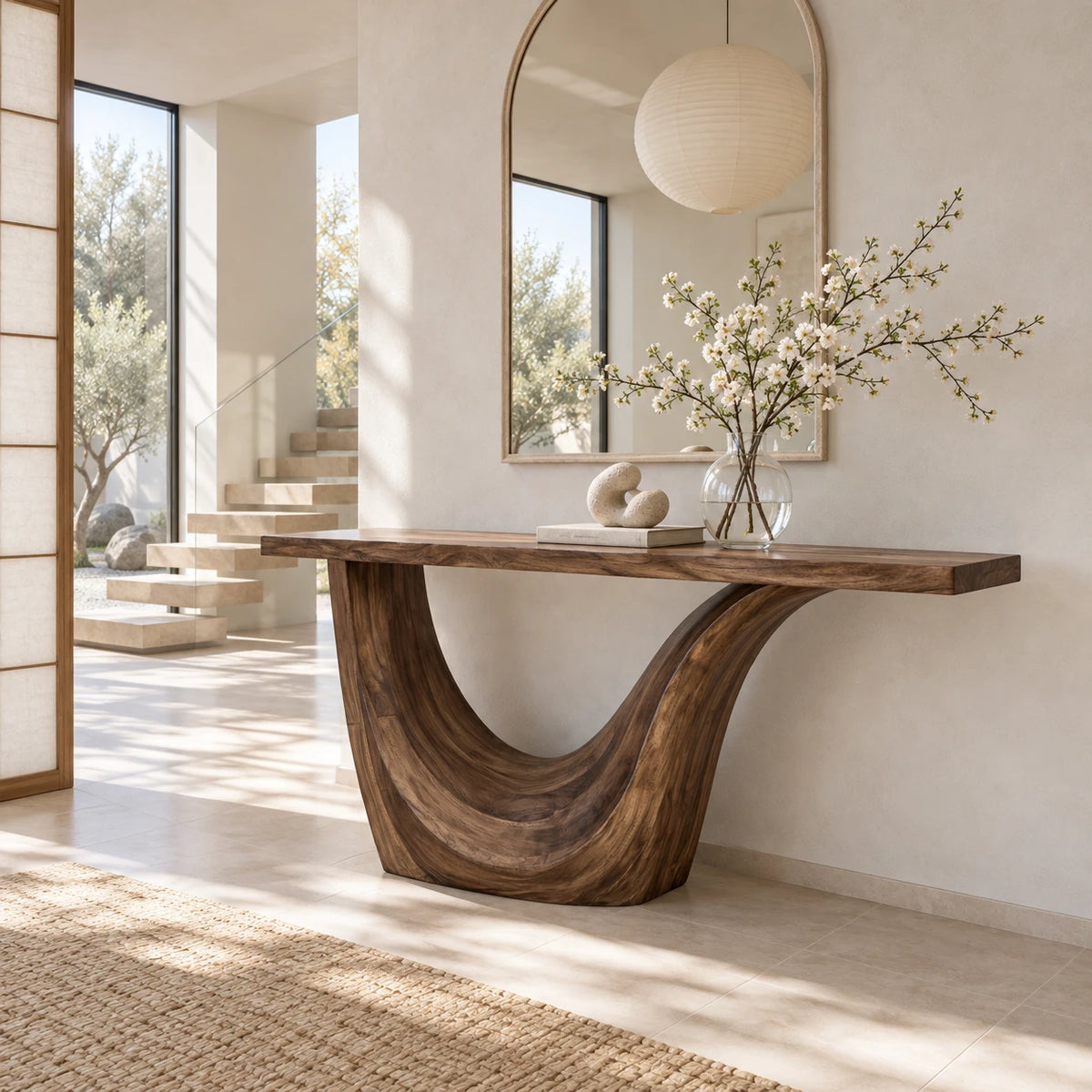Live Edge Console Table in Natural Solid Wood with Sculptural Curved Base - Arboriswood - 8