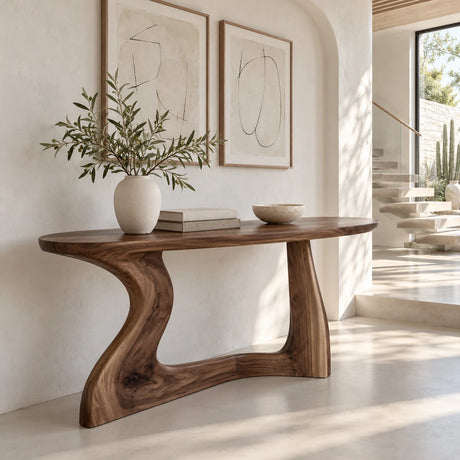 Live Edge Console Table in Natural Solid Wood with Sculptural Curved Base - Arboriswood
