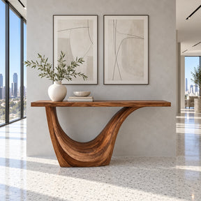 Live Edge Console Table in Natural Solid Wood with Sculptural Curved Base - Arboriswood