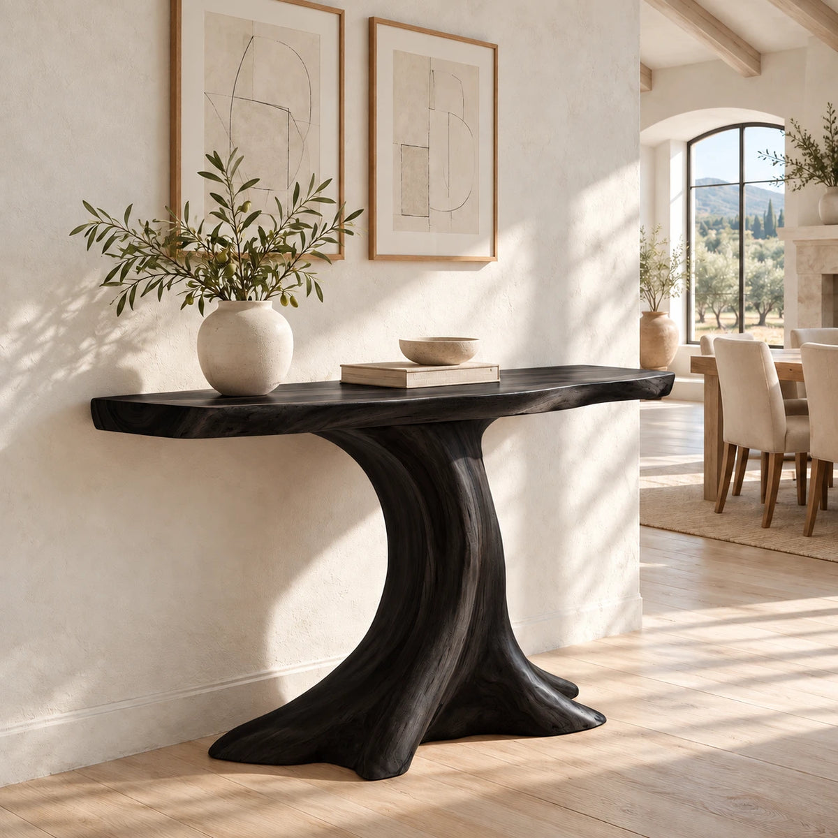 Live Edge Console Table in Natural Solid Wood with Sculptural Pedestal Base - Arboriswood - 10