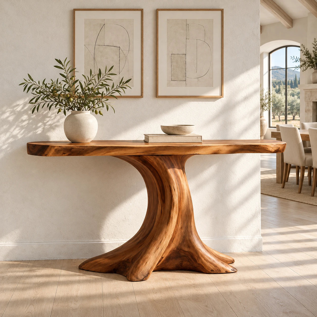 Live Edge Console Table in Natural Solid Wood with Sculptural Pedestal Base - Arboriswood - 2