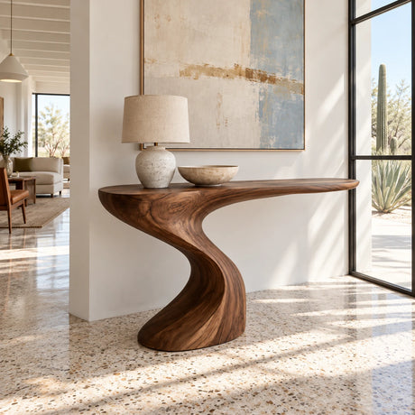 Live Edge Console Table in Natural Solid Wood with Sculptural Pedestal Base - Arboriswood - 2