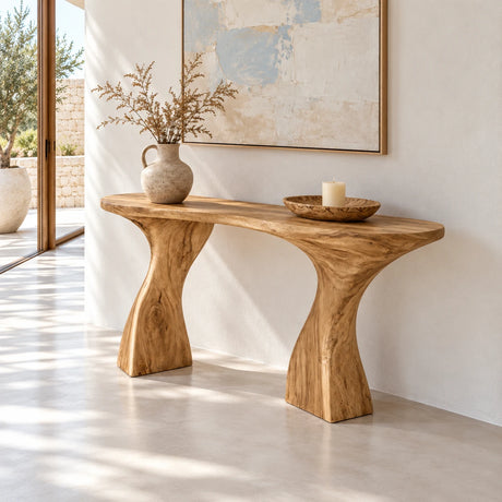 Live Edge Console Table in Natural Solid Wood with Sculptural Pedestal Base - Arboriswood - 2