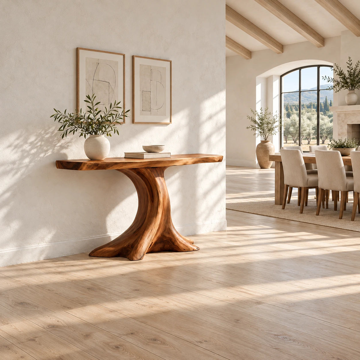 Live Edge Console Table in Natural Solid Wood with Sculptural Pedestal Base - Arboriswood - 3