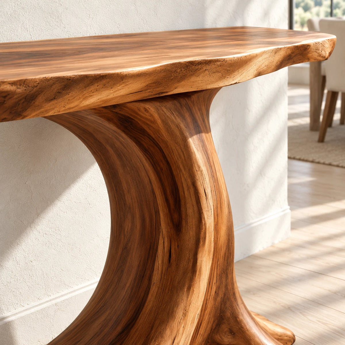 Live Edge Console Table in Natural Solid Wood with Sculptural Pedestal Base - Arboriswood - 4