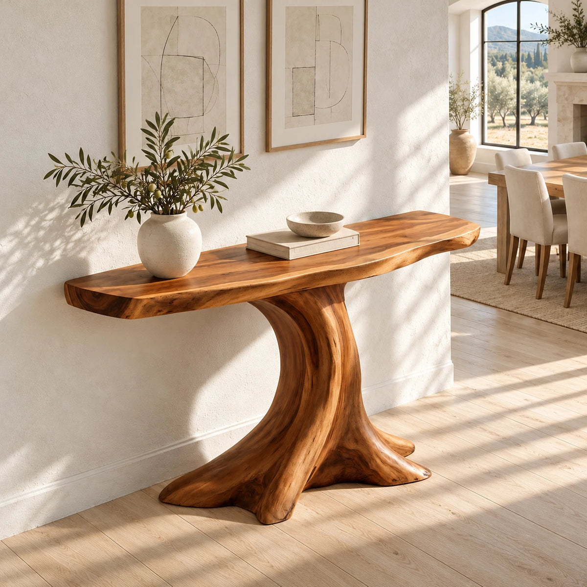 Live Edge Console Table in Natural Solid Wood with Sculptural Pedestal Base - Arboriswood - 5