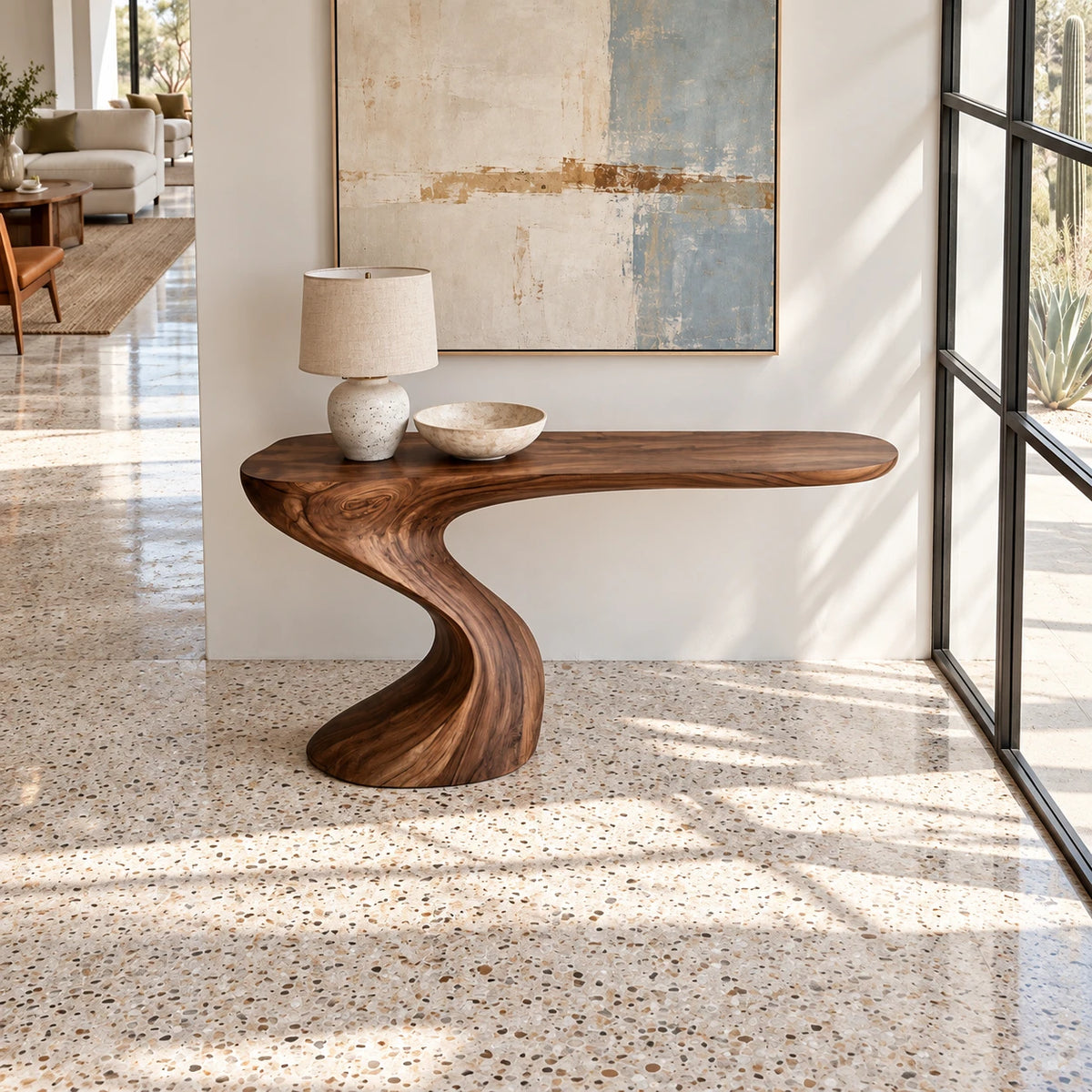 Live Edge Console Table in Natural Solid Wood with Sculptural Pedestal Base - Arboriswood - 5
