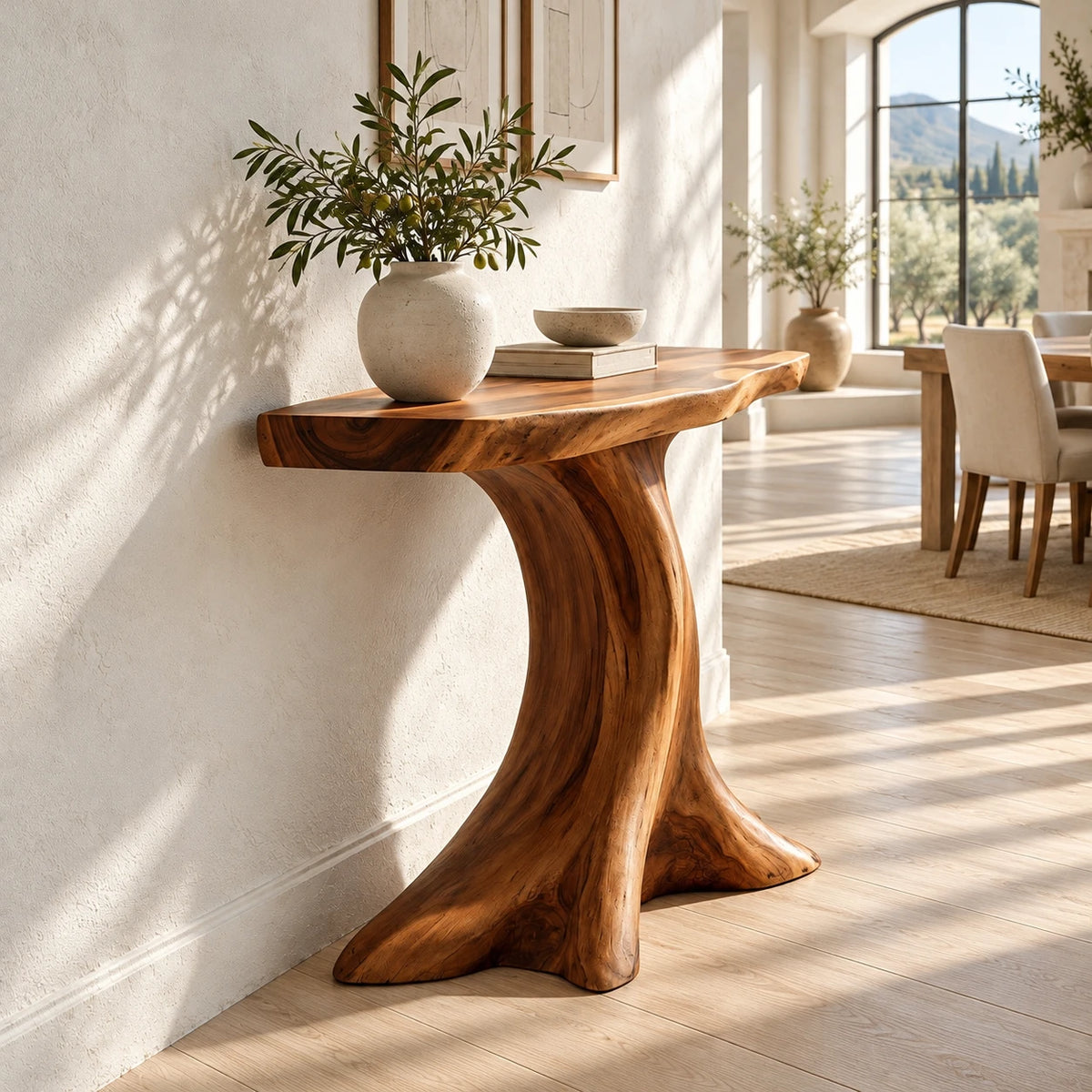 Live Edge Console Table in Natural Solid Wood with Sculptural Pedestal Base - Arboriswood - 6