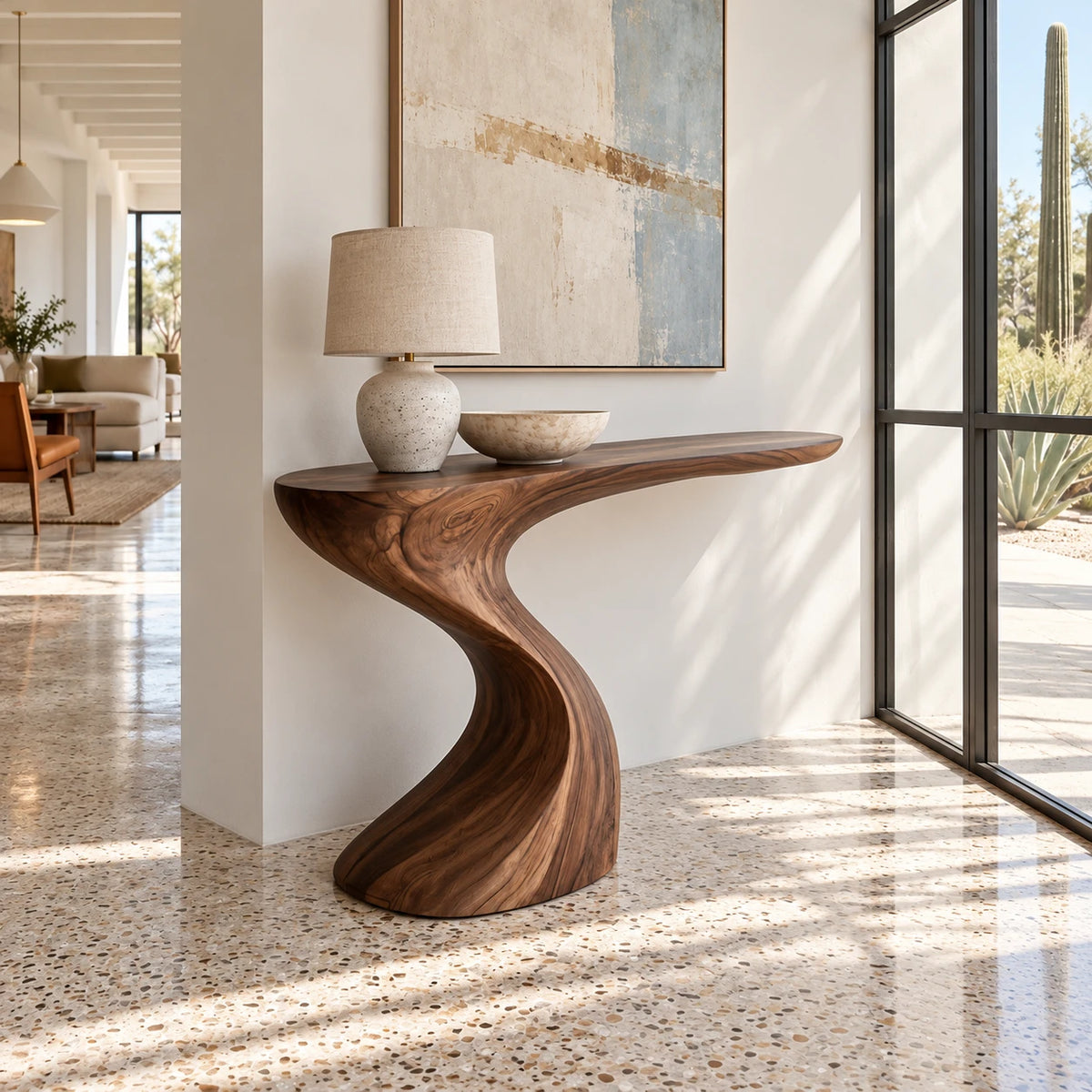 Live Edge Console Table in Natural Solid Wood with Sculptural Pedestal Base - Arboriswood - 6