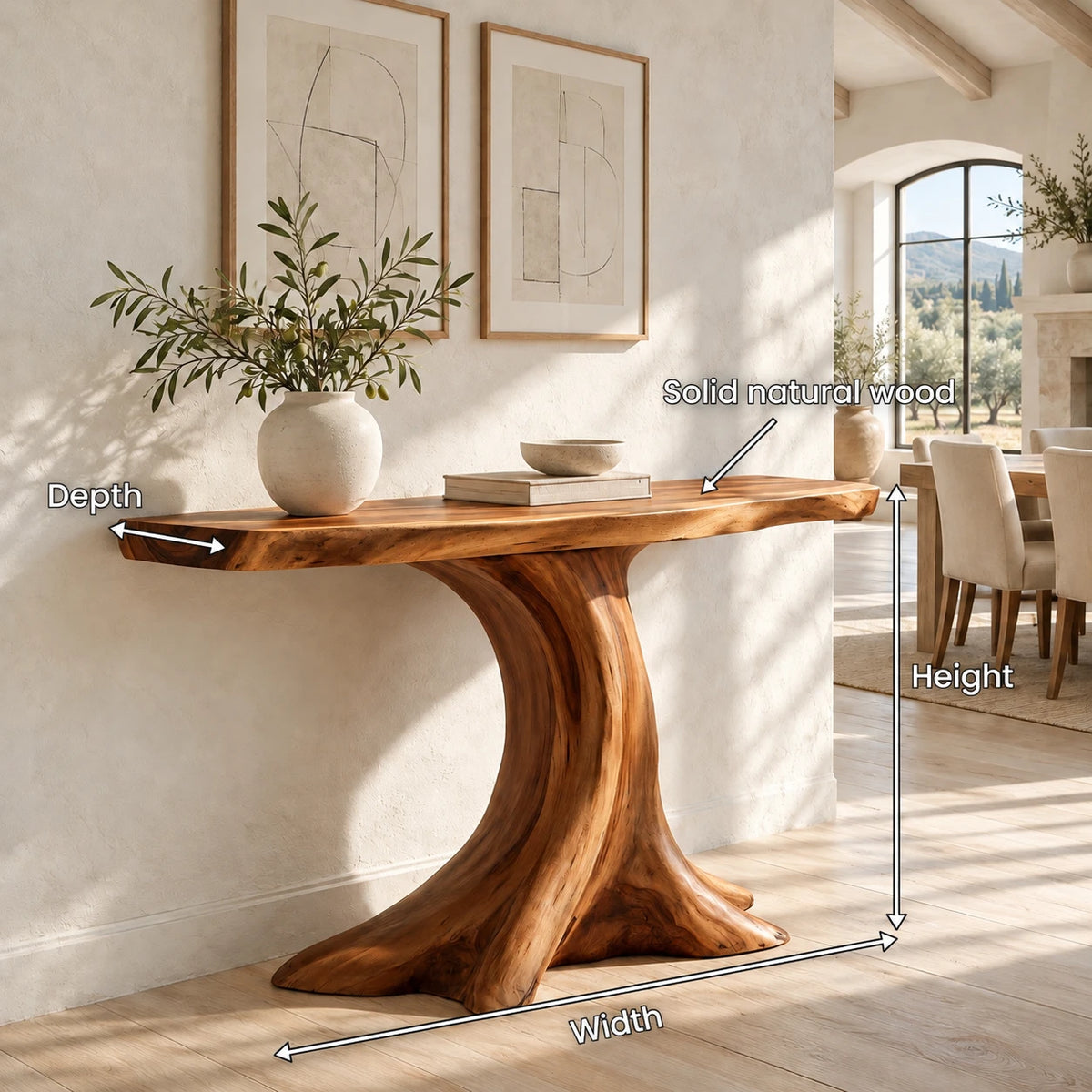 Live Edge Console Table in Natural Solid Wood with Sculptural Pedestal Base - Arboriswood - 7