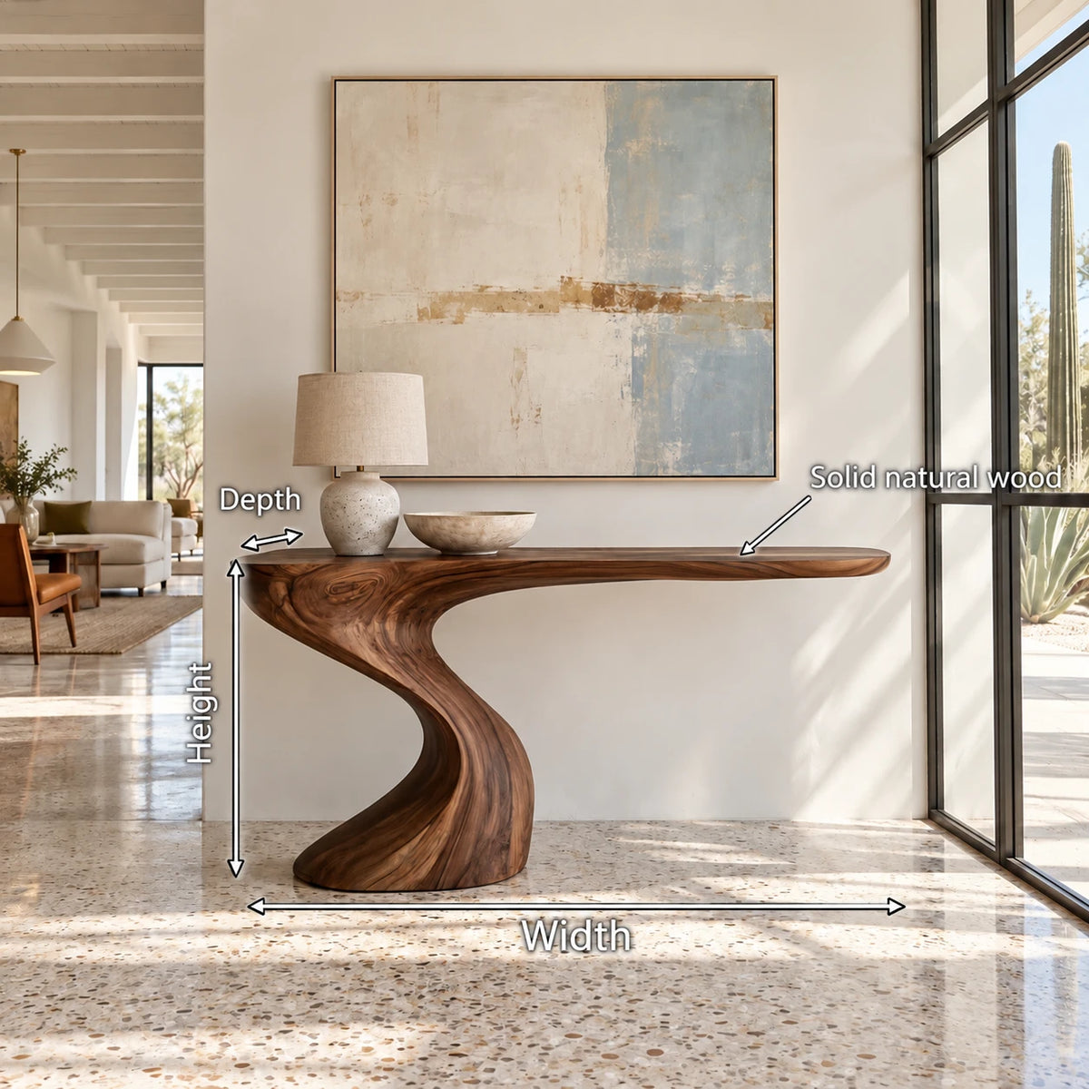 Live Edge Console Table in Natural Solid Wood with Sculptural Pedestal Base - Arboriswood - 7