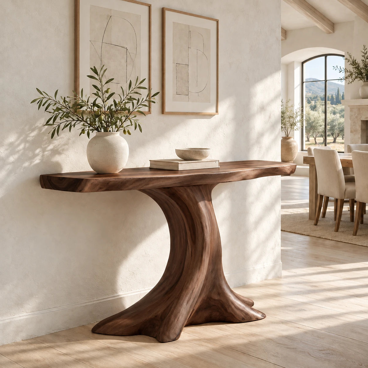 Live Edge Console Table in Natural Solid Wood with Sculptural Pedestal Base - Arboriswood - 8