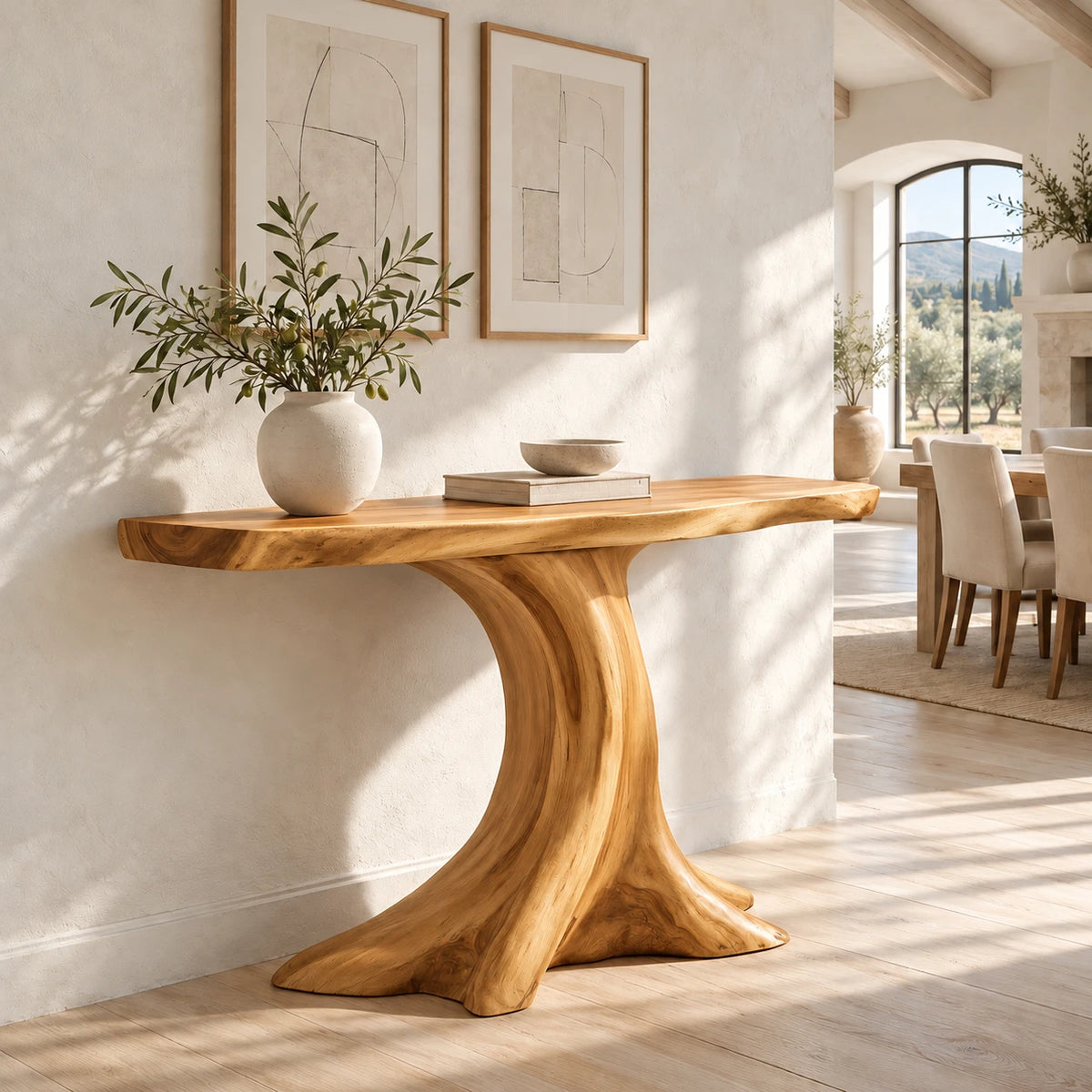 Live Edge Console Table in Natural Solid Wood with Sculptural Pedestal Base - Arboriswood - 9