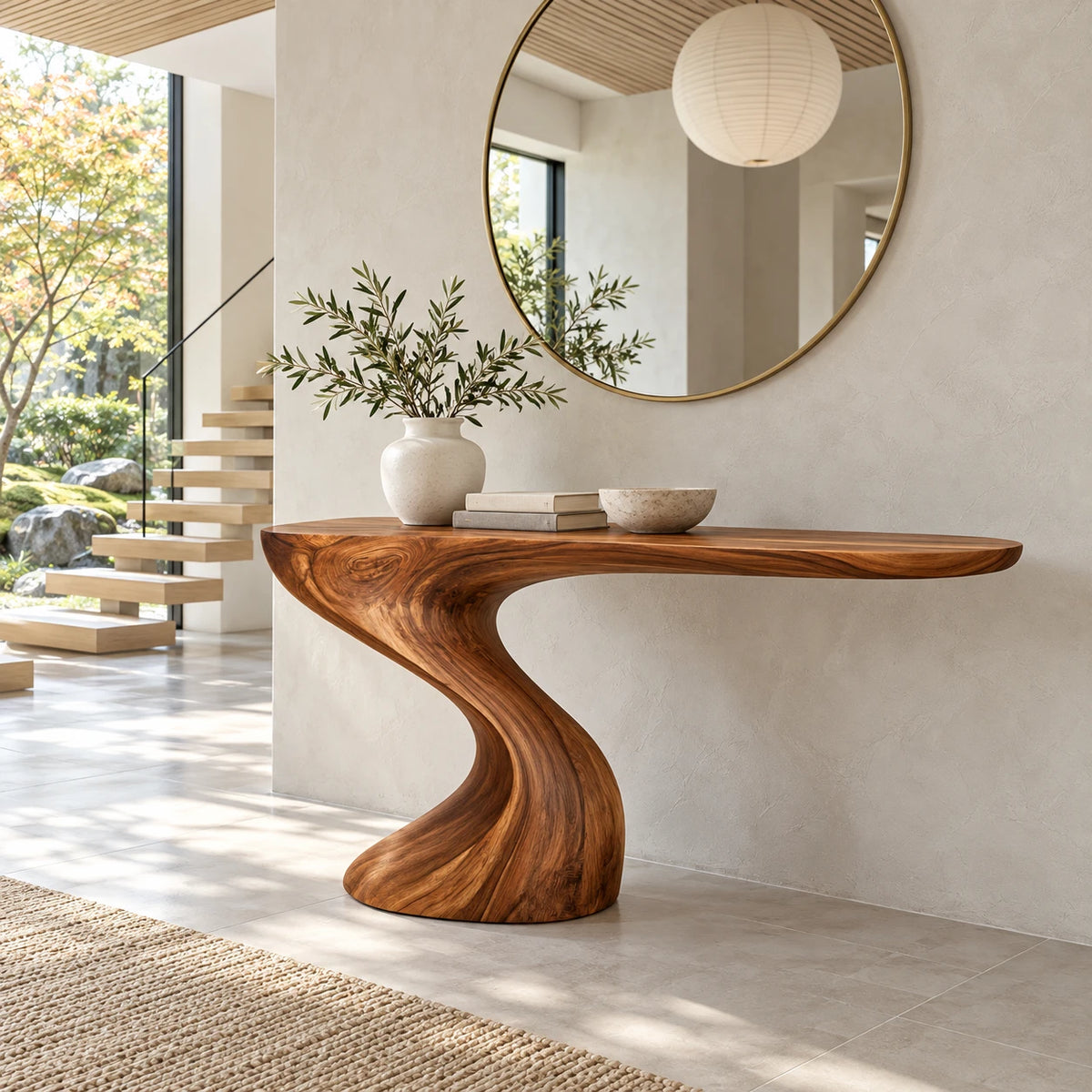 Live Edge Console Table in Natural Solid Wood with Sculptural Pedestal Base - Arboriswood - 9