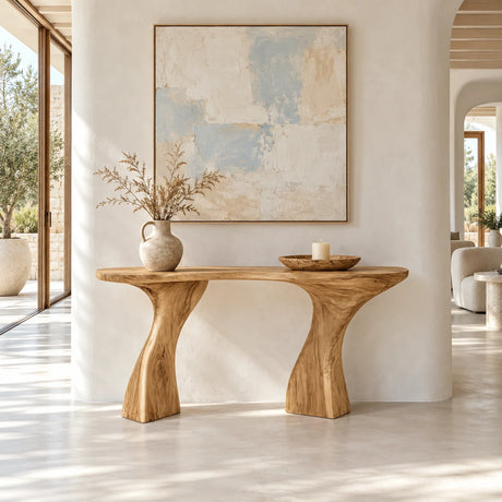Live Edge Console Table in Natural Solid Wood with Sculptural Pedestal Base - Arboriswood