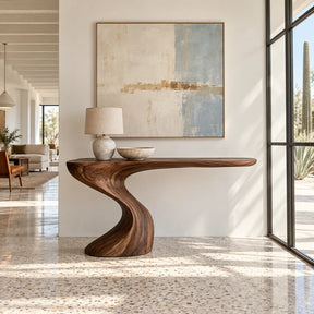 Live Edge Console Table in Natural Solid Wood with Sculptural Pedestal Base - Arboriswood