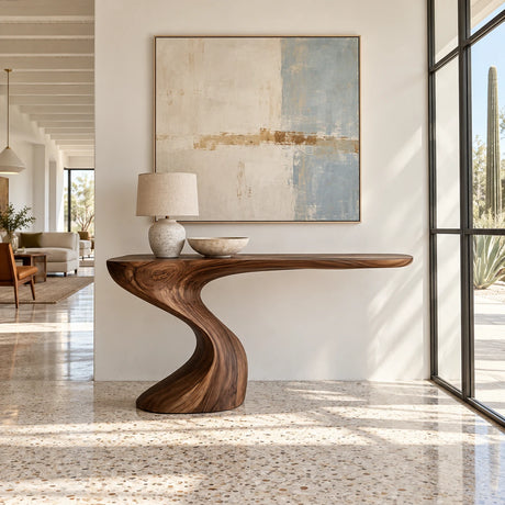 Live Edge Console Table in Natural Solid Wood with Sculptural Pedestal Base - Arboriswood